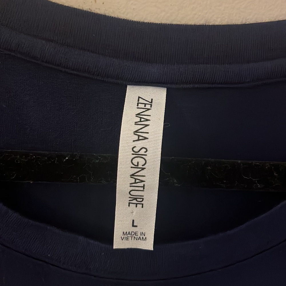 Zenana Signature size Large navy blue rayon dress with lace trim on the bottom - Picture 2 of 4